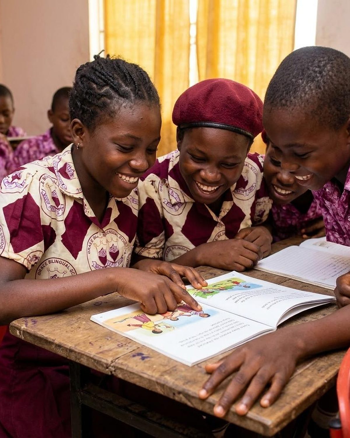 Children learning together in class